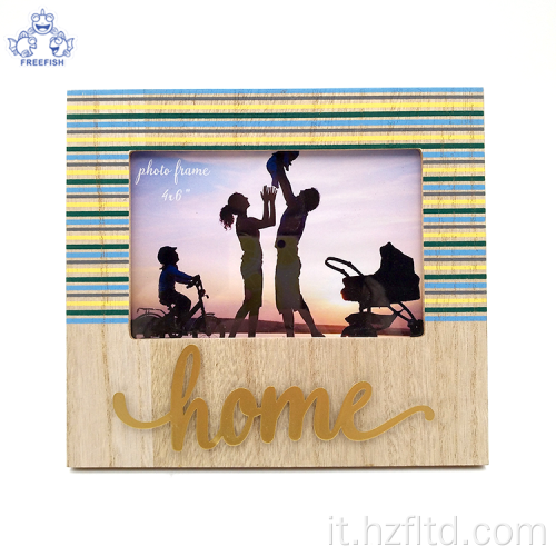 Portafoto in legno all&#39;ingrosso con cartello HOME in metallo